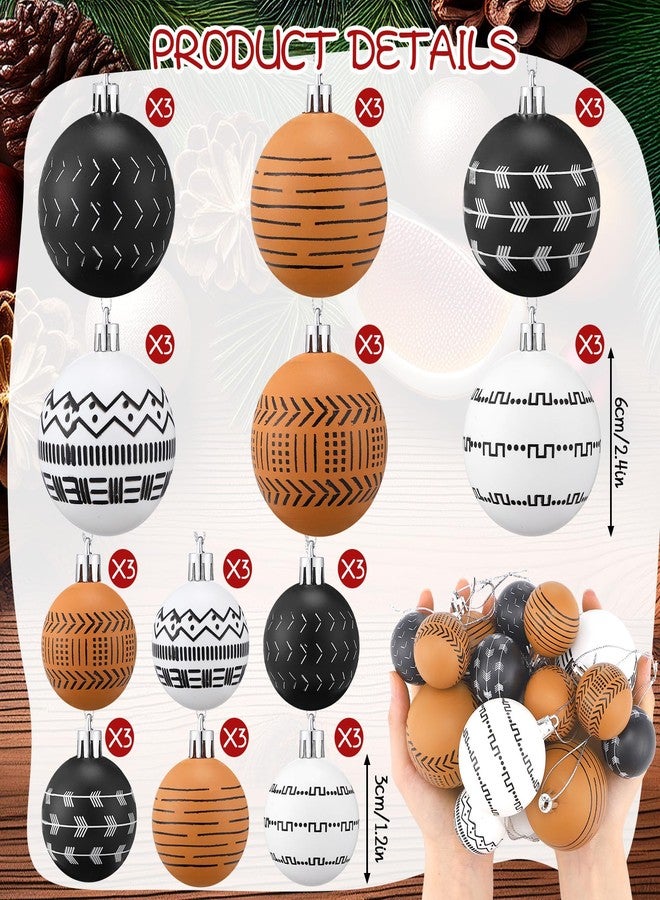 Simgoing 36 Pcs Western Christmas Ornaments Black and White Christmas Ornaments Balls Set Boho Aztec Vintage Shatterproof Hanging Decoration for Xmas Home Halloween Holiday Party Decor, 2 Sizes - Image 2